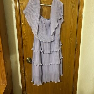 ARULA Lilac Pleated Ruffle Tier Midi Dress